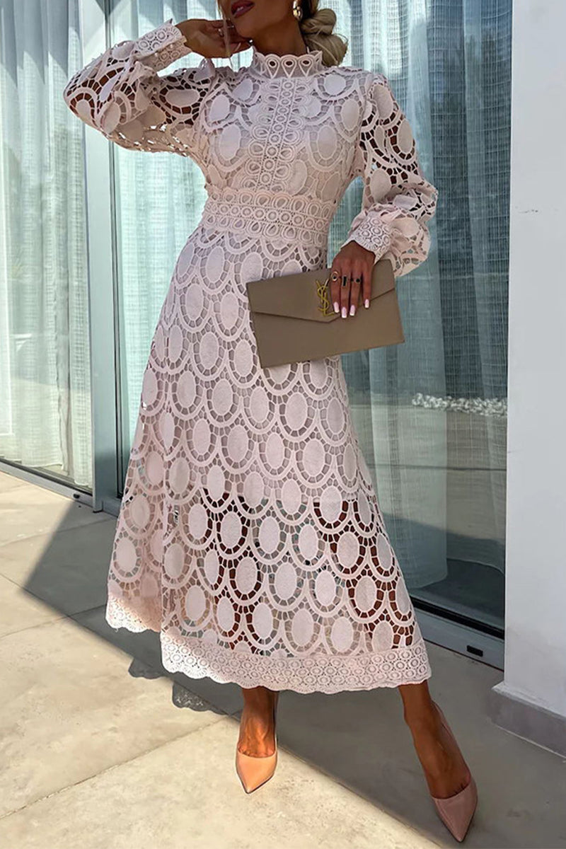 Celebrities Hollowed Out Half a Turtleneck Waist Skirt Dresses(4 Colors)