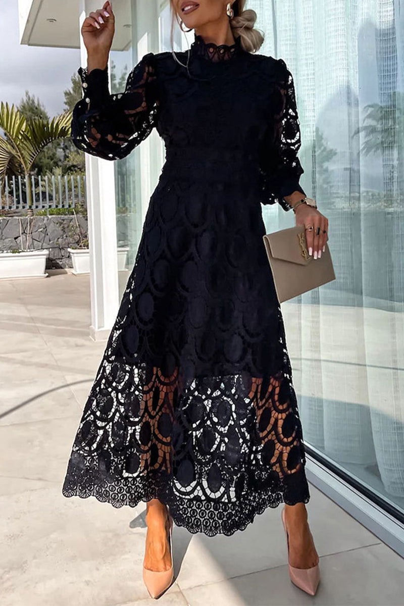 Celebrities Hollowed Out Half a Turtleneck Waist Skirt Dresses(4 Colors)