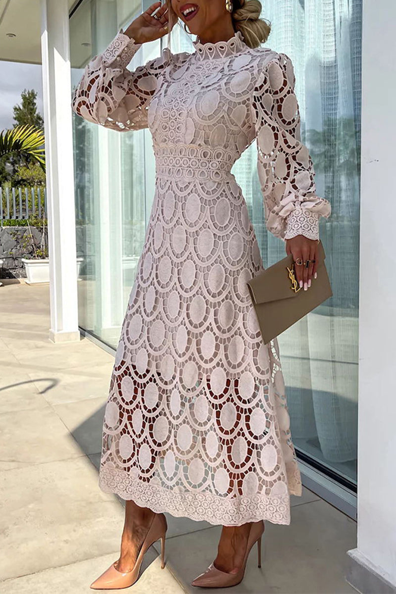Celebrities Hollowed Out Half a Turtleneck Waist Skirt Dresses(4 Colors)