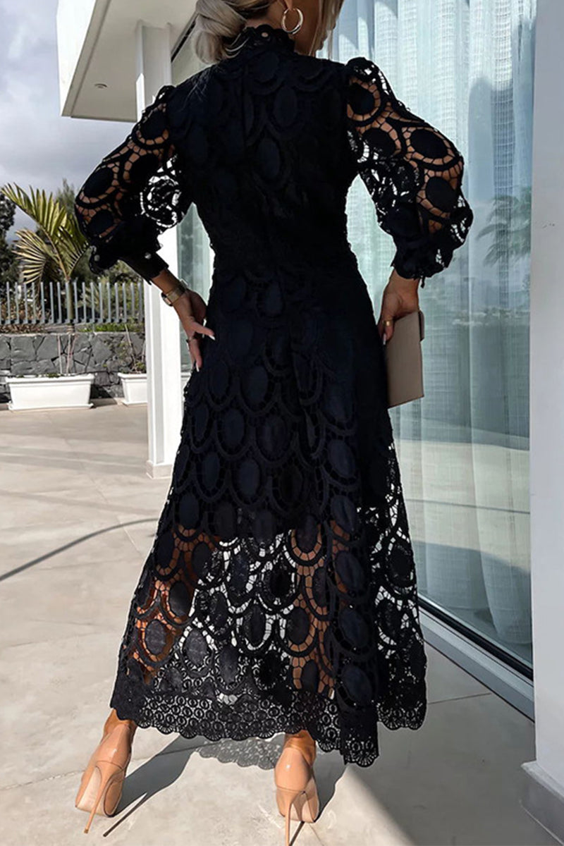 Celebrities Hollowed Out Half a Turtleneck Waist Skirt Dresses(4 Colors)