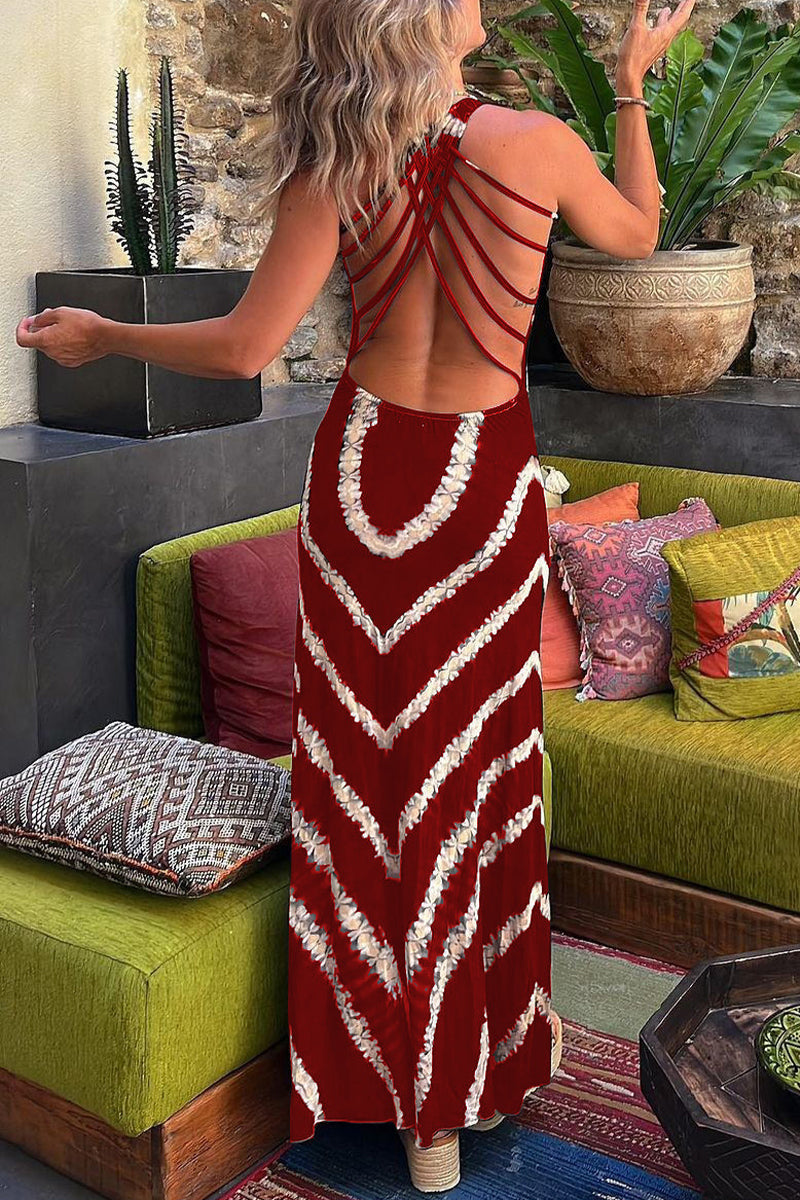 Striped Backless U Neck One Step Skirt Dresses