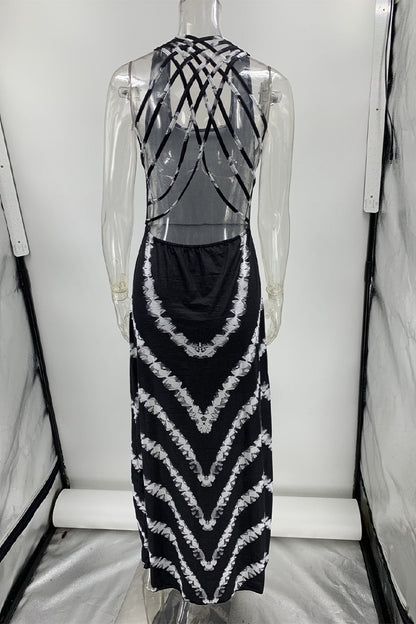 Striped Backless U Neck One Step Skirt Dresses