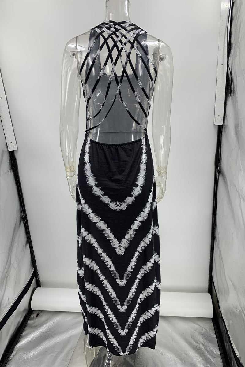 Striped Backless U Neck One Step Skirt Dresses