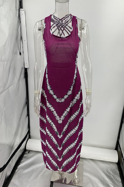 Striped Backless U Neck One Step Skirt Dresses