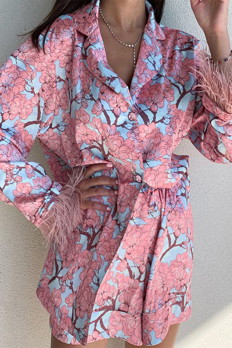 Feathers Turndown Collar Long Sleeve Two Pieces