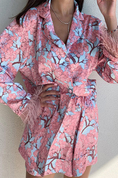 Feathers Turndown Collar Long Sleeve Two Pieces