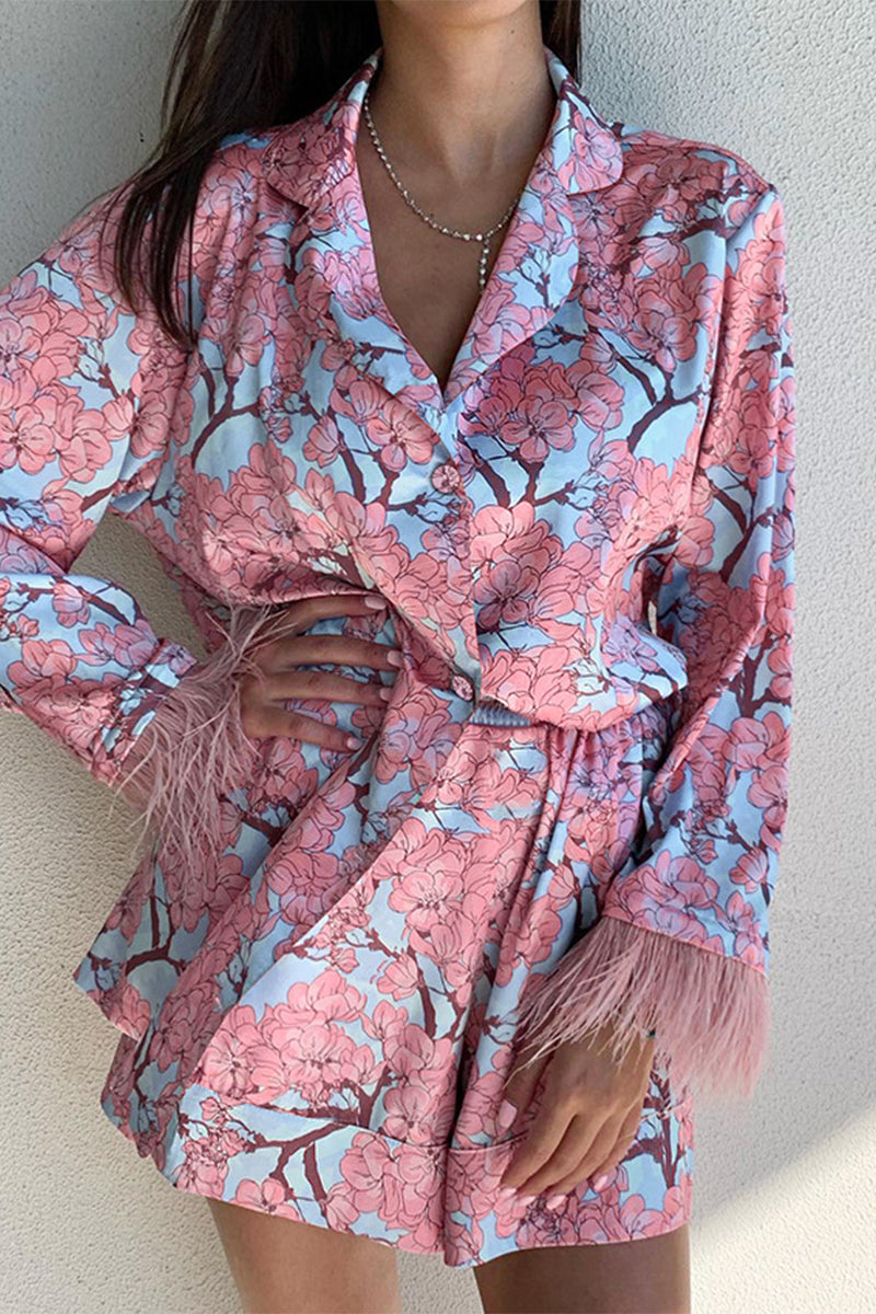 Feathers Turndown Collar Long Sleeve Two Pieces