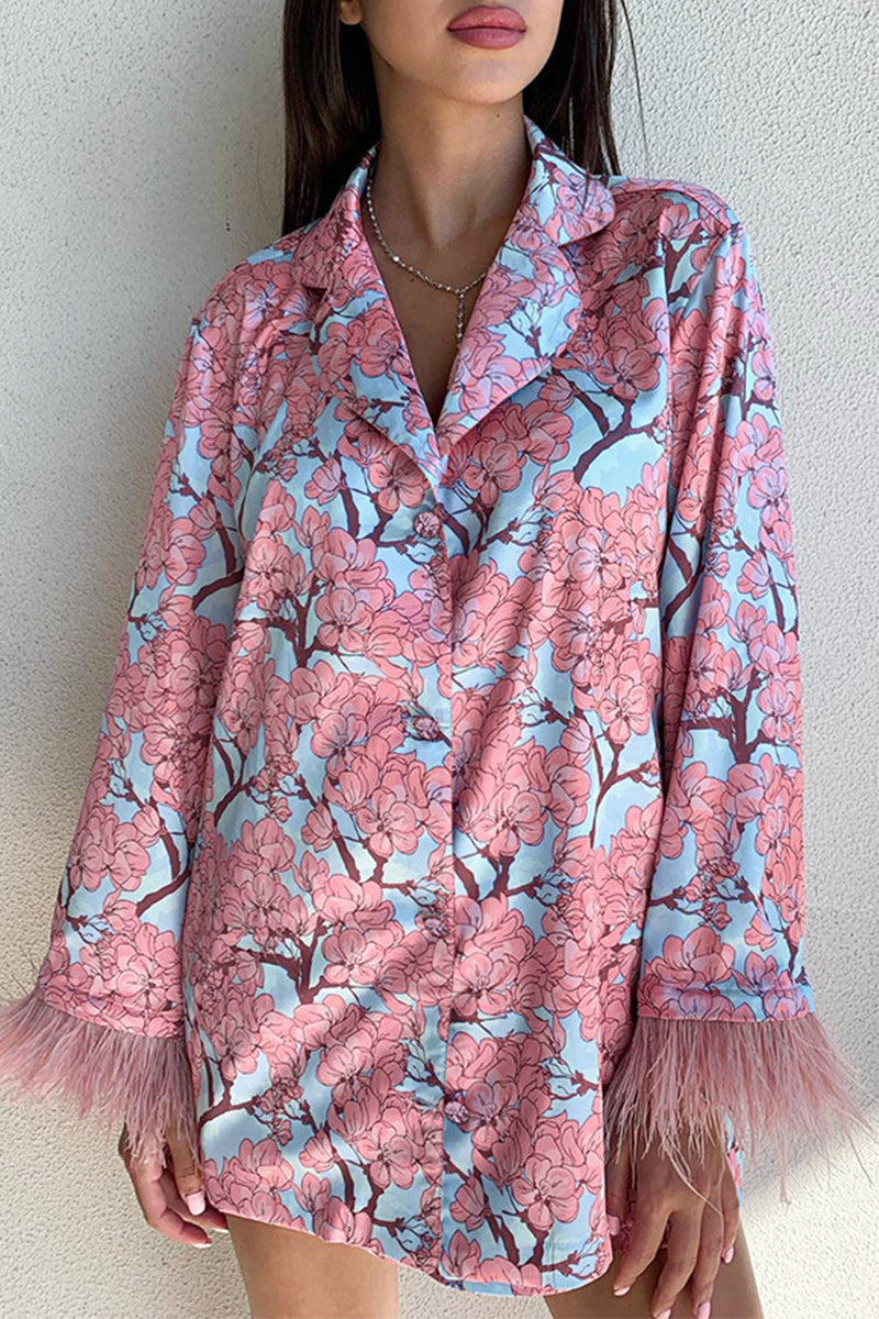 Feathers Turndown Collar Long Sleeve Two Pieces