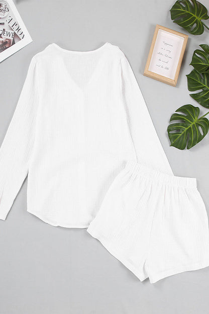 Simplicity Pocket Buttons Fold V Neck Long Sleeve Two Pieces