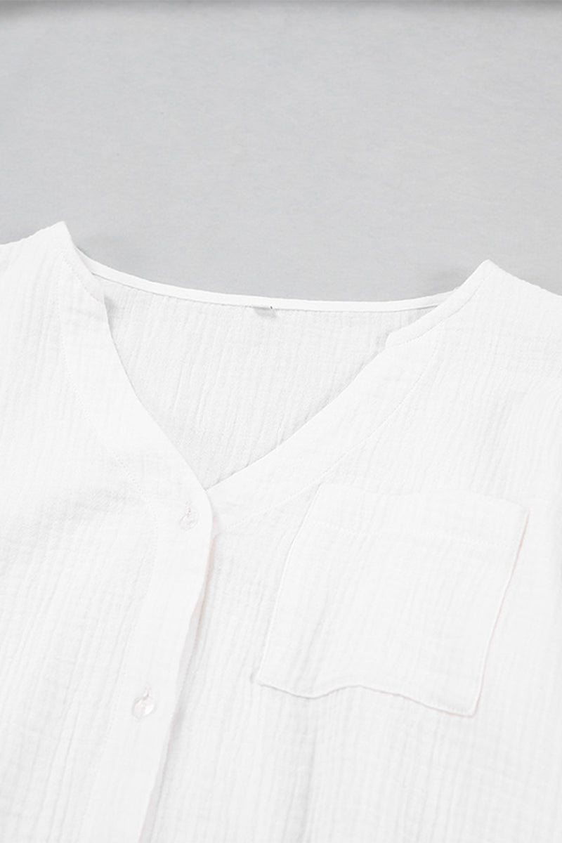 Simplicity Pocket Buttons Fold V Neck Long Sleeve Two Pieces