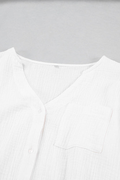 Simplicity Pocket Buttons Fold V Neck Long Sleeve Two Pieces