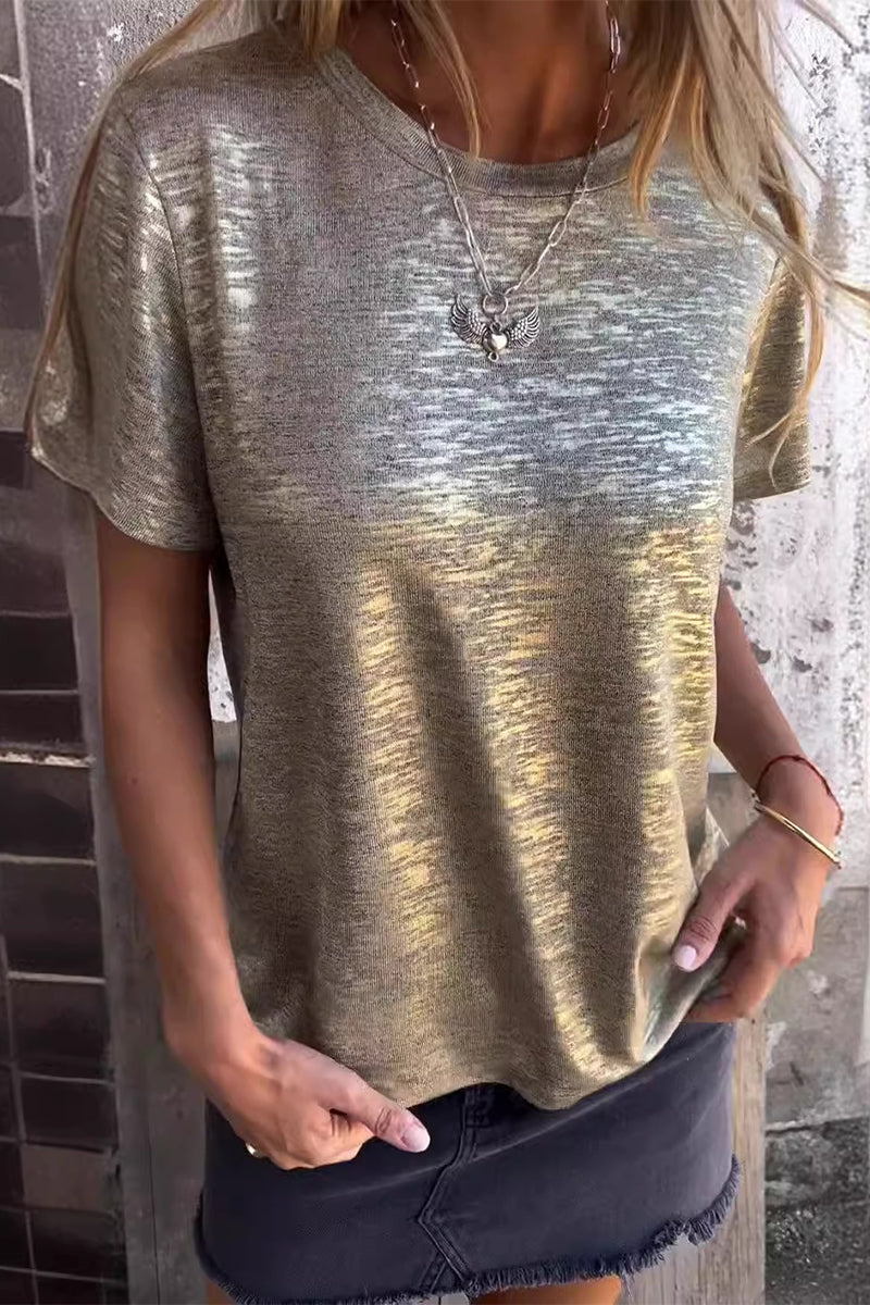Gradual Change Bronzing Contrast O Neck T-shirts