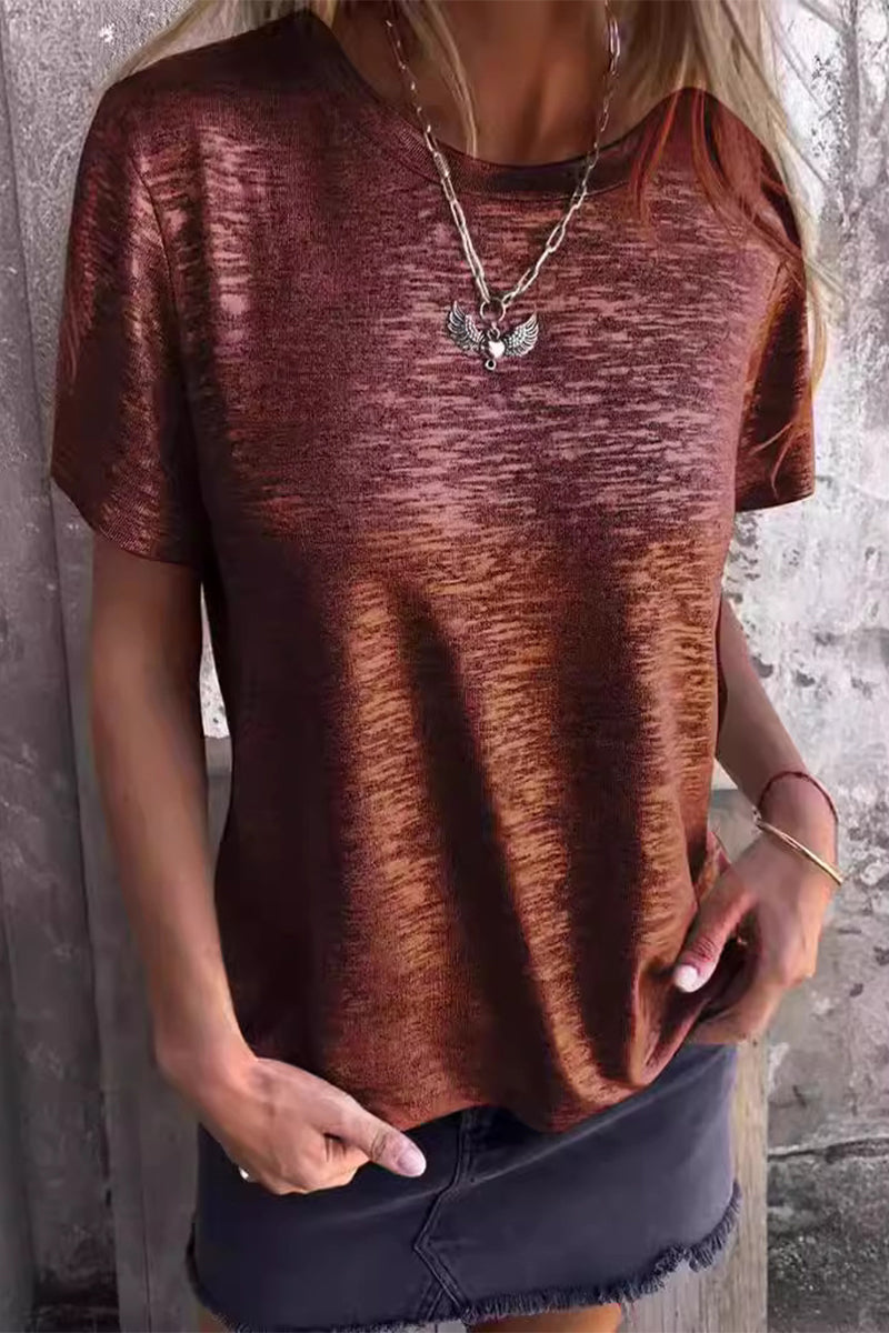 Gradual Change Bronzing Contrast O Neck T-shirts