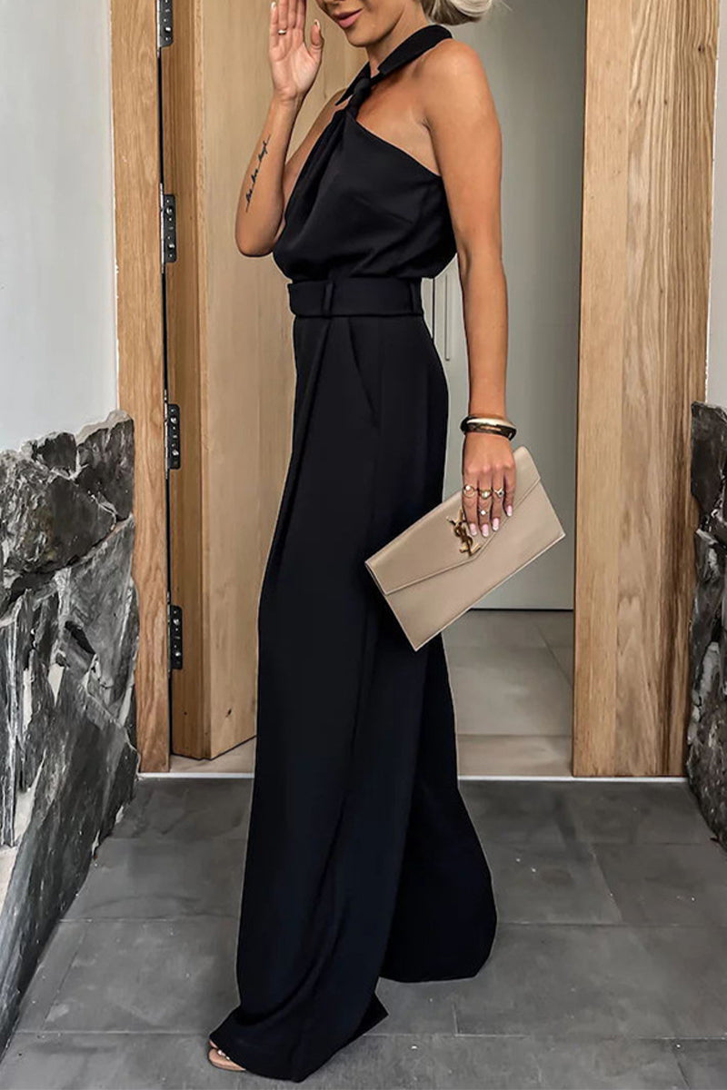 British Style Pocket Zipper Halter Jumpsuits(4 Colors)