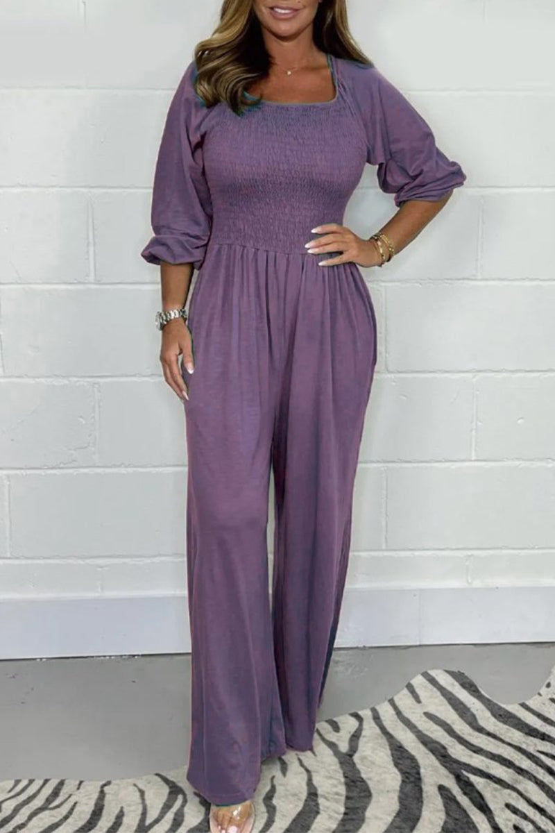 Fold Square Collar Loose Jumpsuits