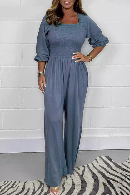 Fold Square Collar Loose Jumpsuits