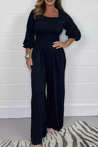 Fold Square Collar Loose Jumpsuits