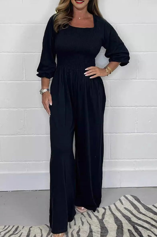 Fold Square Collar Loose Jumpsuits