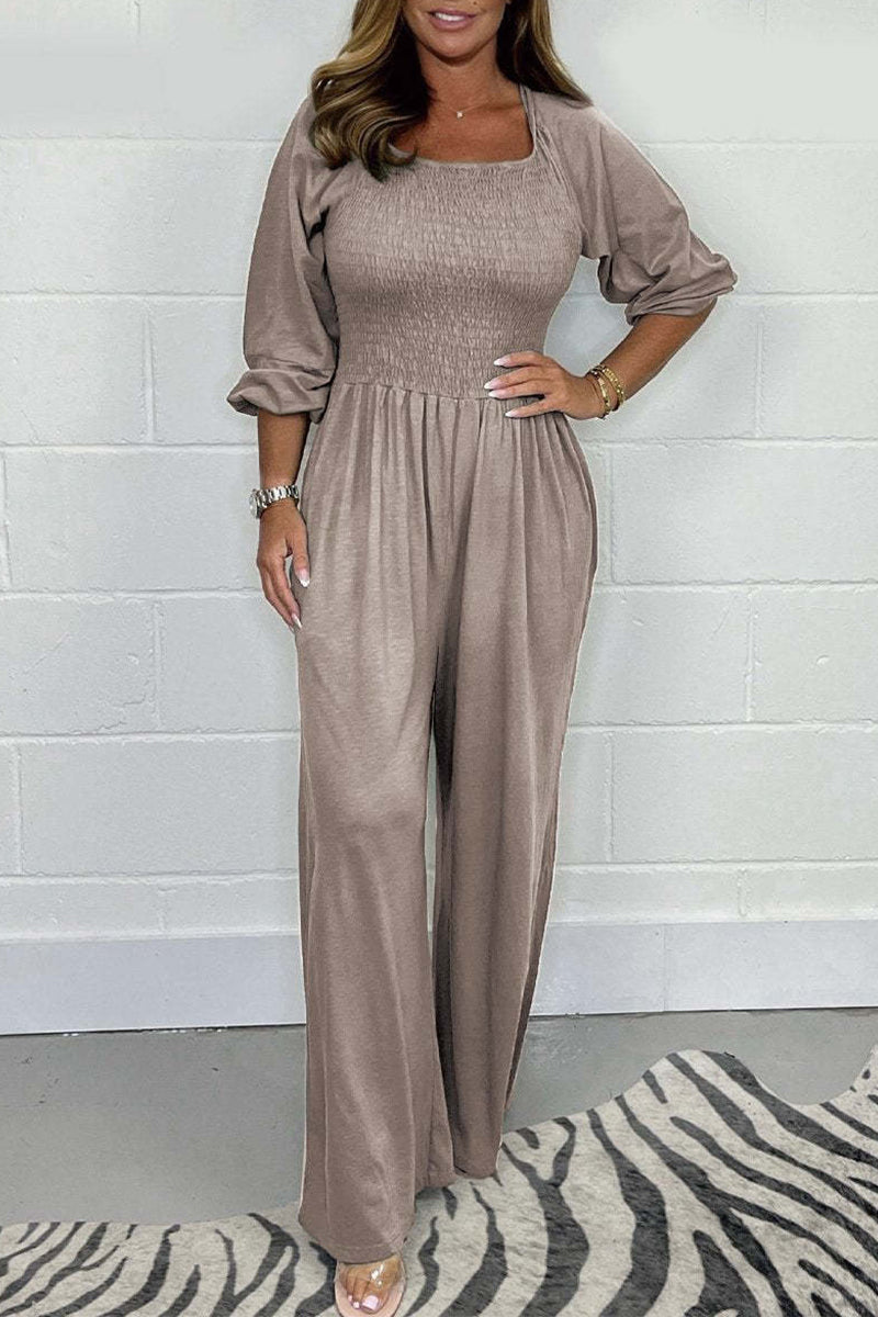Fold Square Collar Loose Jumpsuits