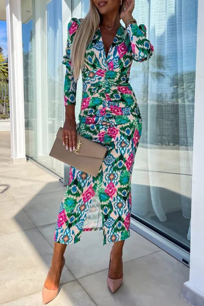 Fold V Neck One Step Skirt Dresses