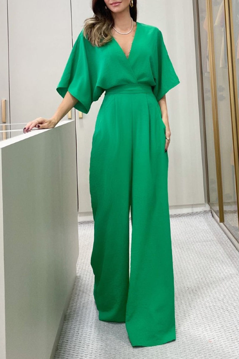Frenulum Backless V Neck Loose Jumpsuits
