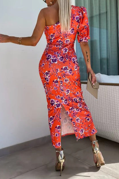 Contrast Oblique Collar One Step Skirt Dresses