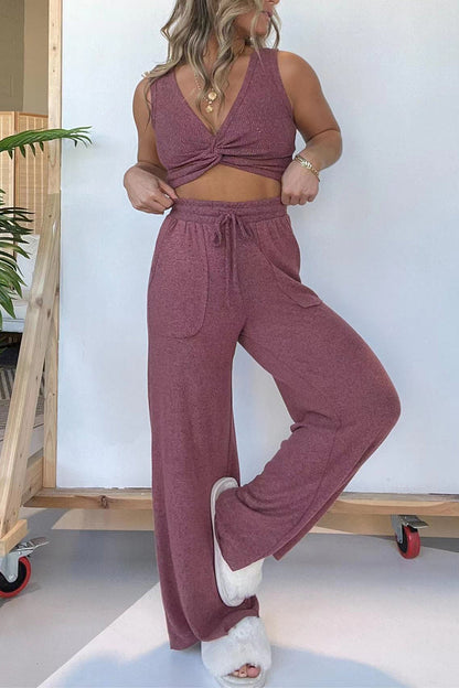 Pocket Fold V Neck Sleeveless Two Pieces