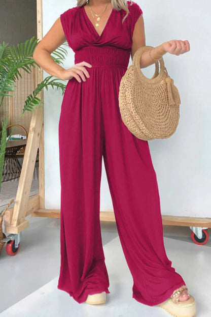 Fold V Neck Loose Jumpsuits