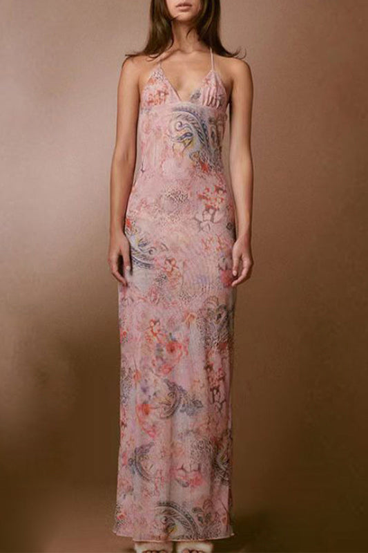 Geometric Butterfly Patchwork Mesh V Neck One Step Skirt Dresses