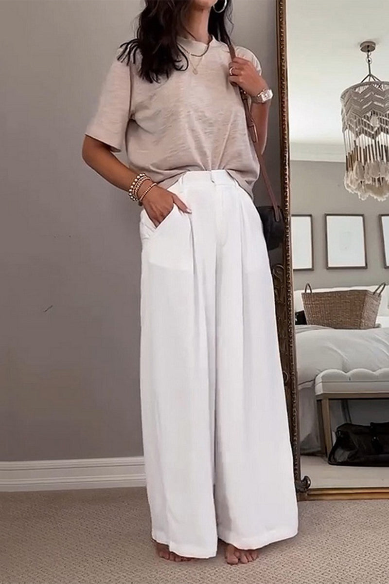 Pocket Fold O Neck Short Sleeve Two Pieces