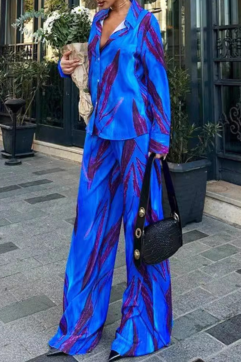 Striped Print Make Old Contrast Turndown Collar Long Sleeve Two Pieces