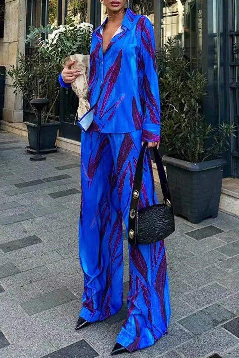 Striped Print Make Old Contrast Turndown Collar Long Sleeve Two Pieces