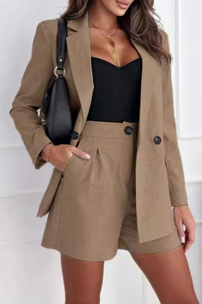 British Style Pocket Buttons Turn-back Collar Long Sleeve Two Pieces