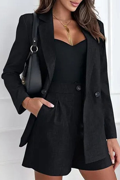 British Style Pocket Buttons Turn-back Collar Long Sleeve Two Pieces