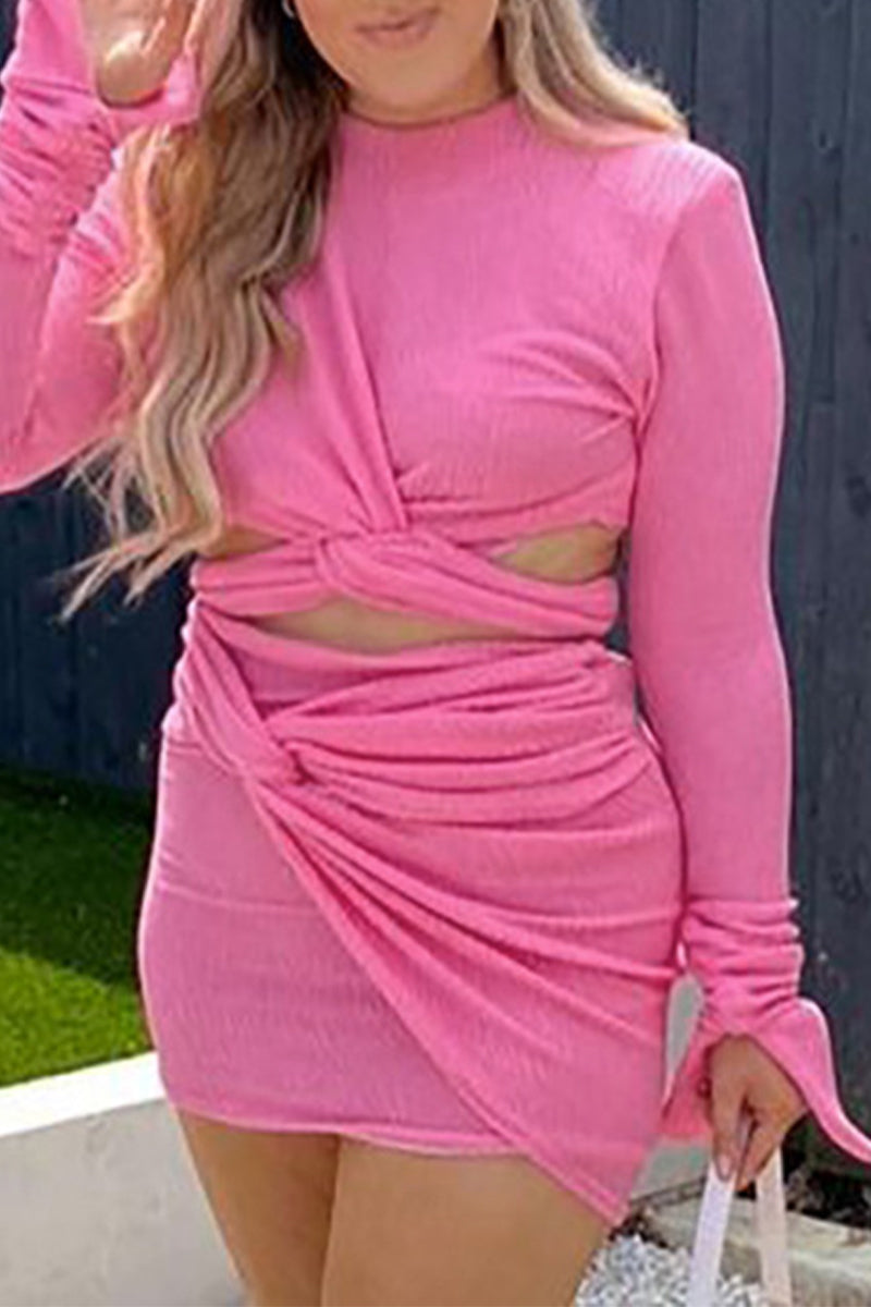 Hollowed Out Fold O Neck Long Sleeve Two Pieces