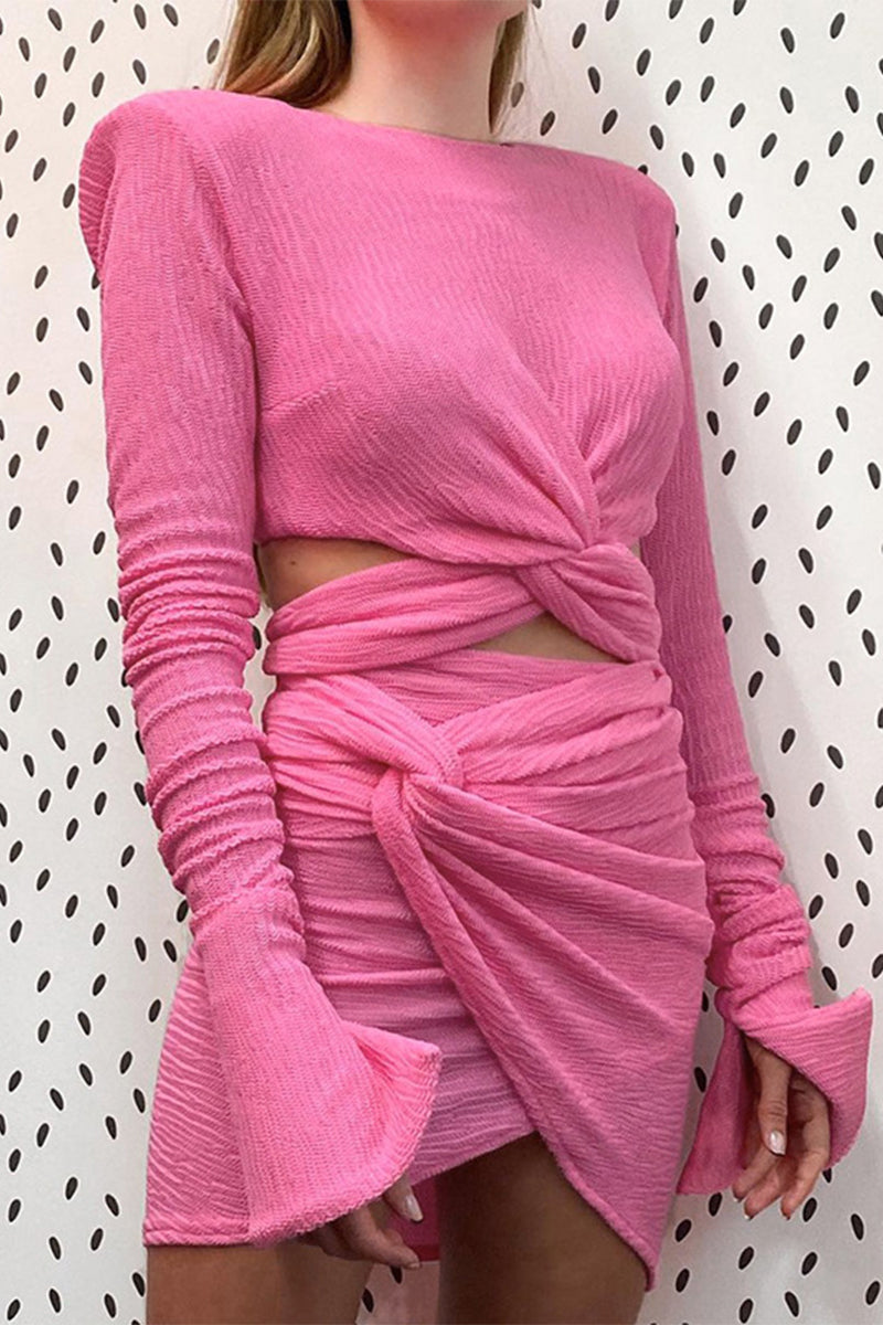 Hollowed Out Fold O Neck Long Sleeve Two Pieces