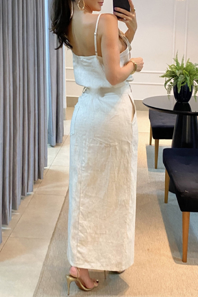 Simplicity Appliques Slit Sleeveless Two Pieces