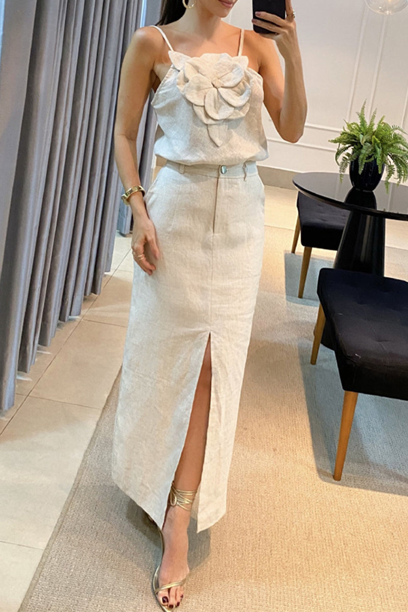Simplicity Appliques Slit Sleeveless Two Pieces