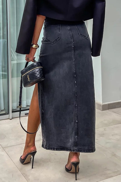 Pocket Slit Asymmetrical High Waist Denim Skirts