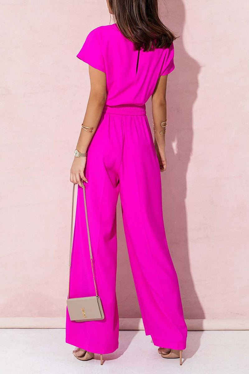 Metal Accessories Decoration V Neck Loose Jumpsuits