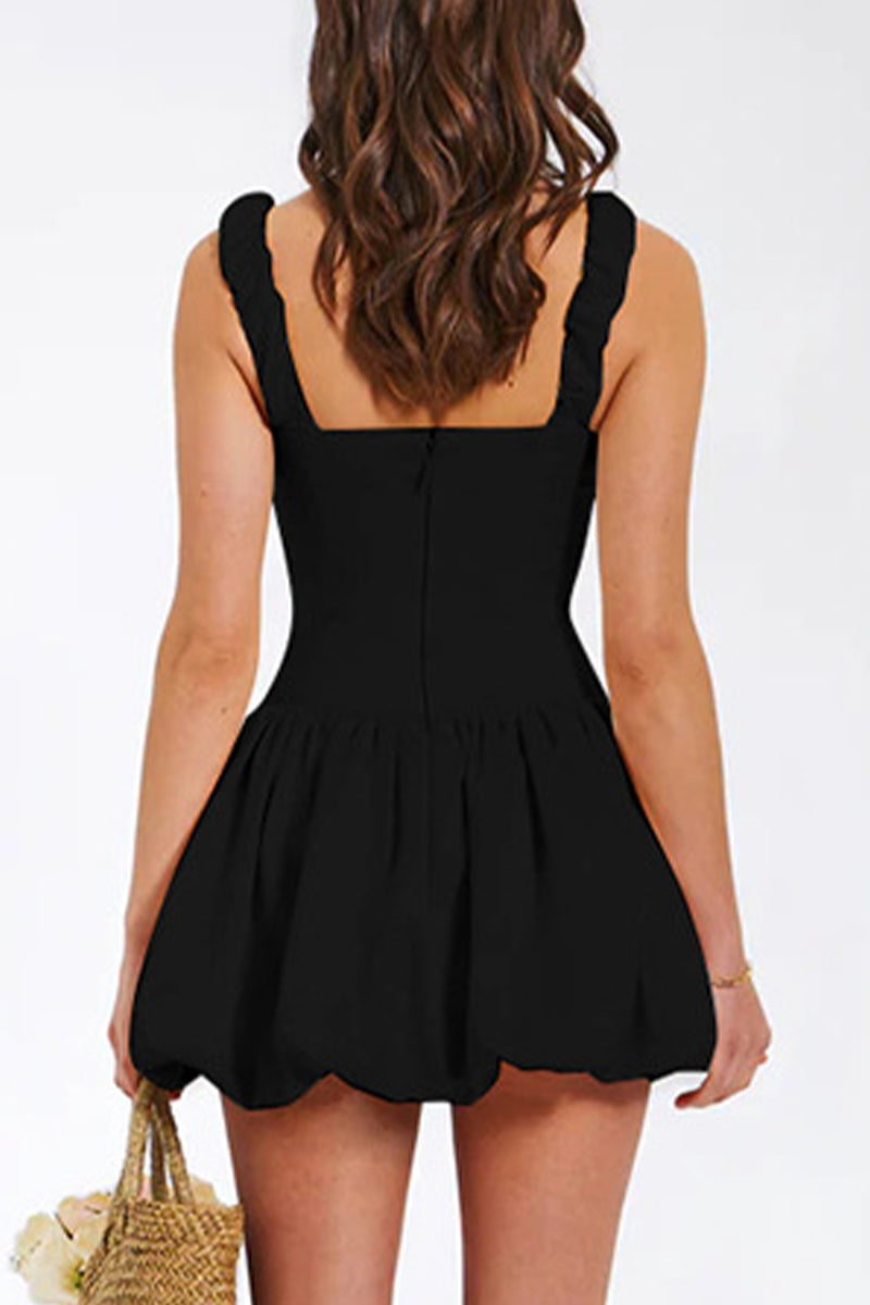 Fold Square Collar Waist Skirt Dresses