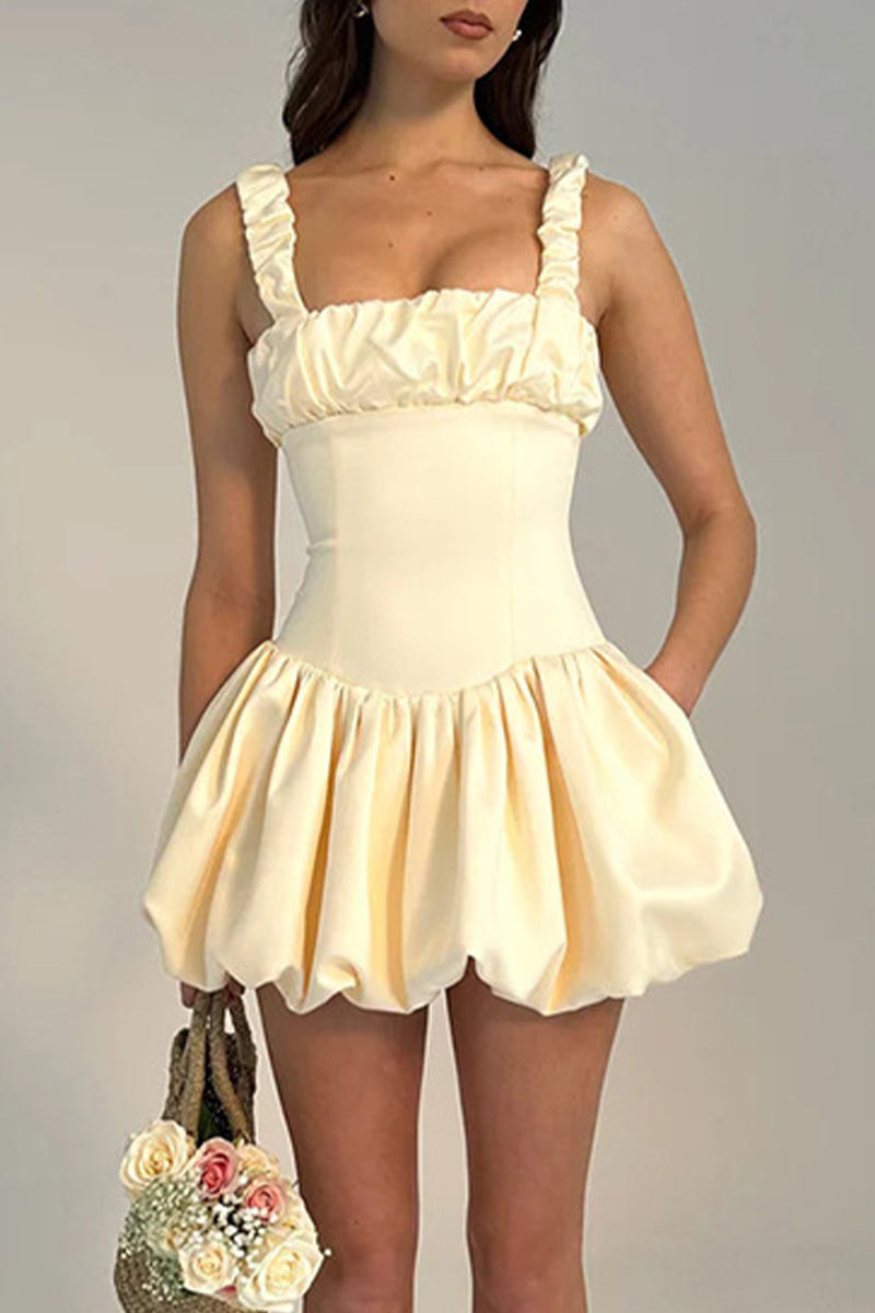 Fold Square Collar Waist Skirt Dresses