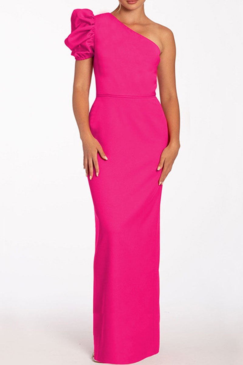 Backless Oblique Collar Long Dresses