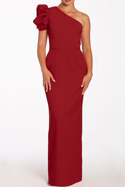 Backless Oblique Collar Long Dresses