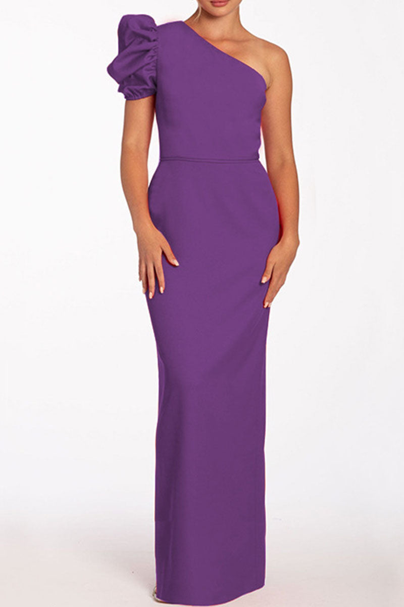 Backless Oblique Collar Long Dresses