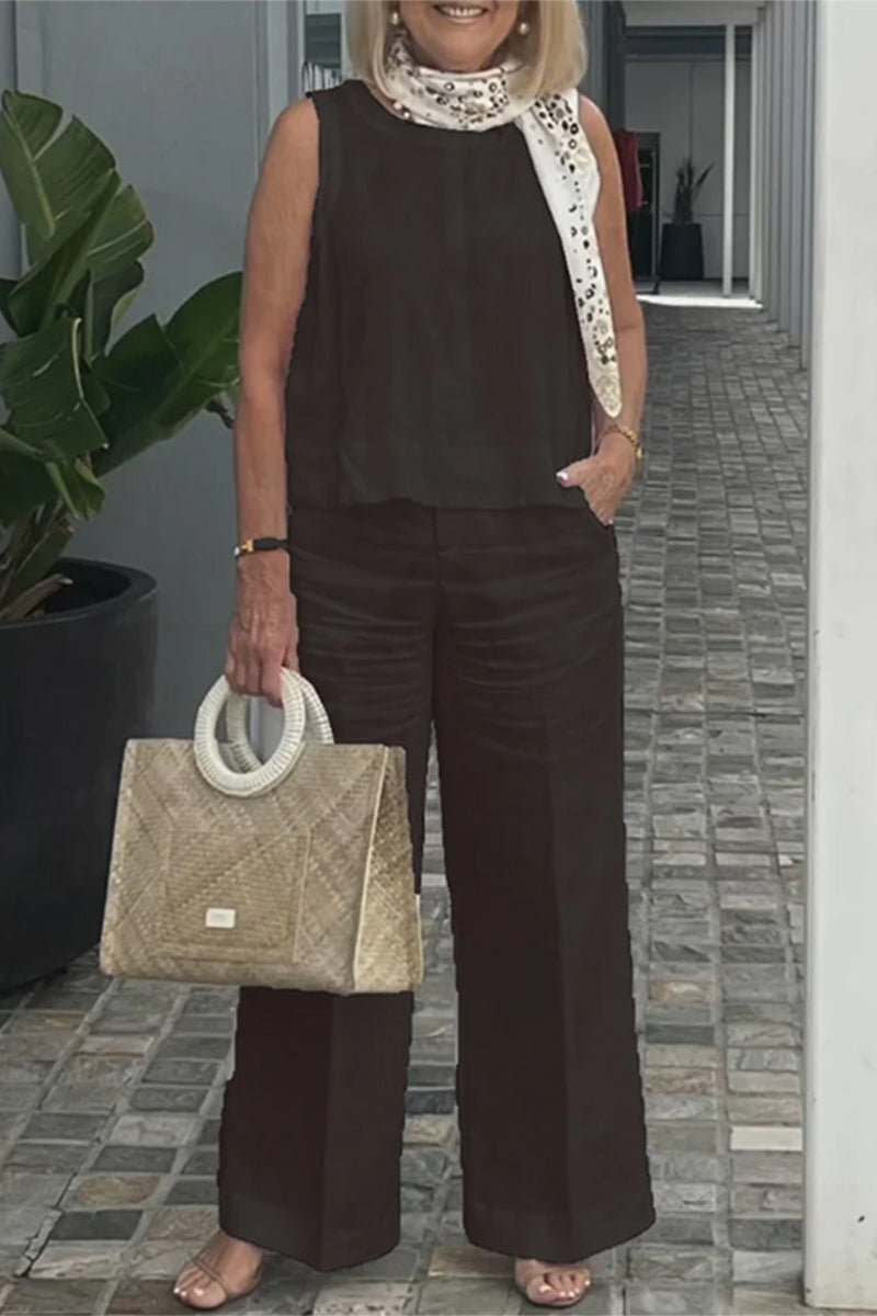 Daily Simplicity Pocket O Neck Sleeveless Two Pieces