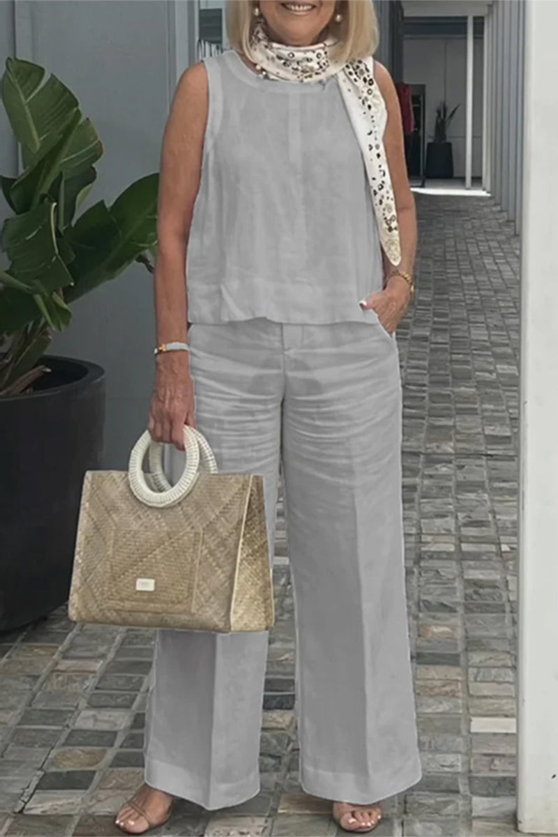 Daily Simplicity Pocket O Neck Sleeveless Two Pieces