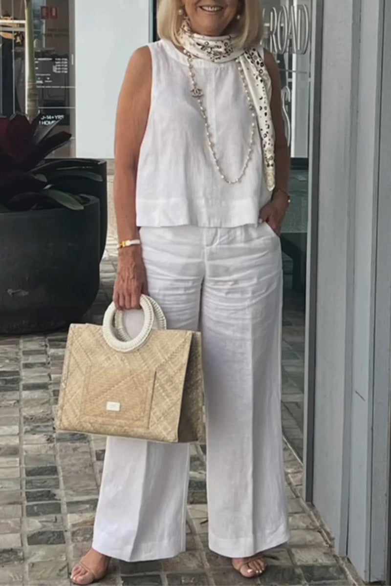 Daily Simplicity Pocket O Neck Sleeveless Two Pieces