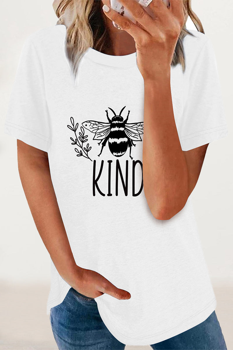 Animal Letter Print O Neck T-shirts