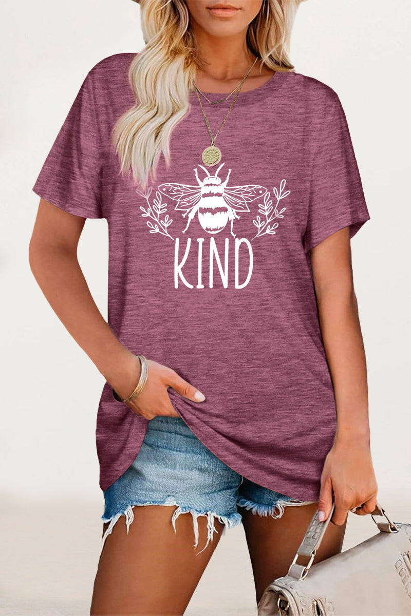 Animal Letter Print O Neck T-shirts